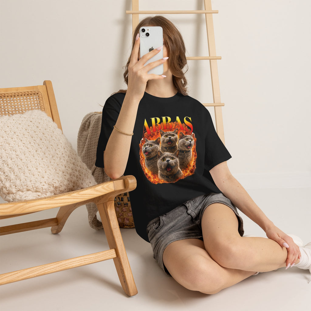 OG Abbas Tee | Retro Flame Cat Graphic