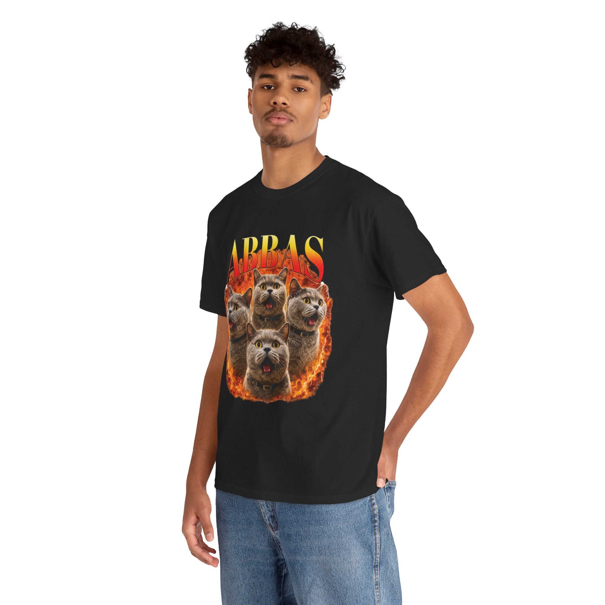 OG Abbas Tee | Retro Flame Cat Graphic